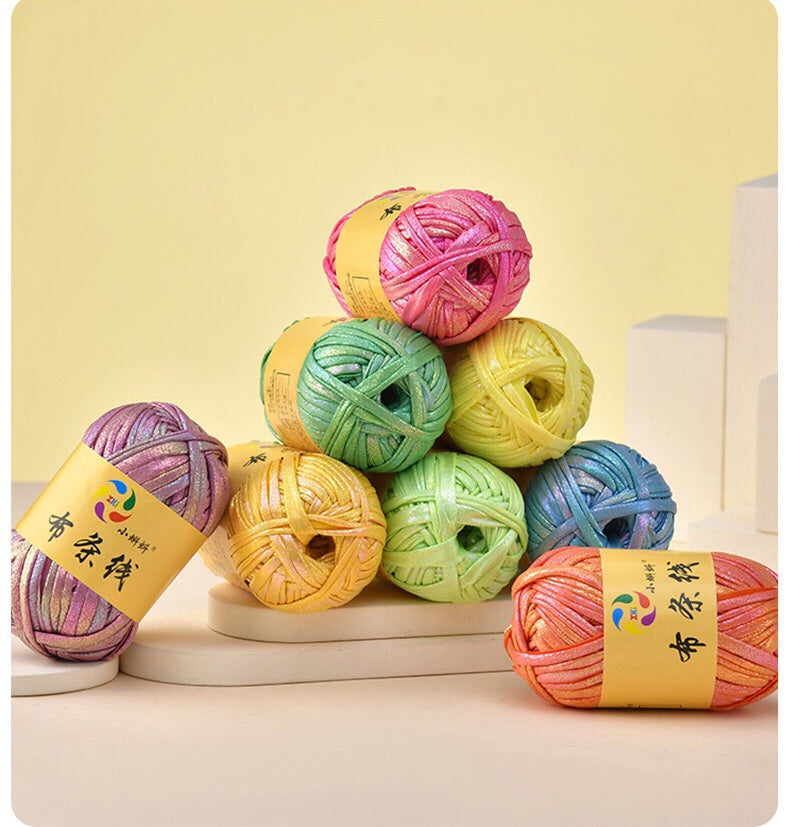 2 pcs 200g/7.05 ounces Iridescent shiny Faux leather Crochet T- shirt yarn