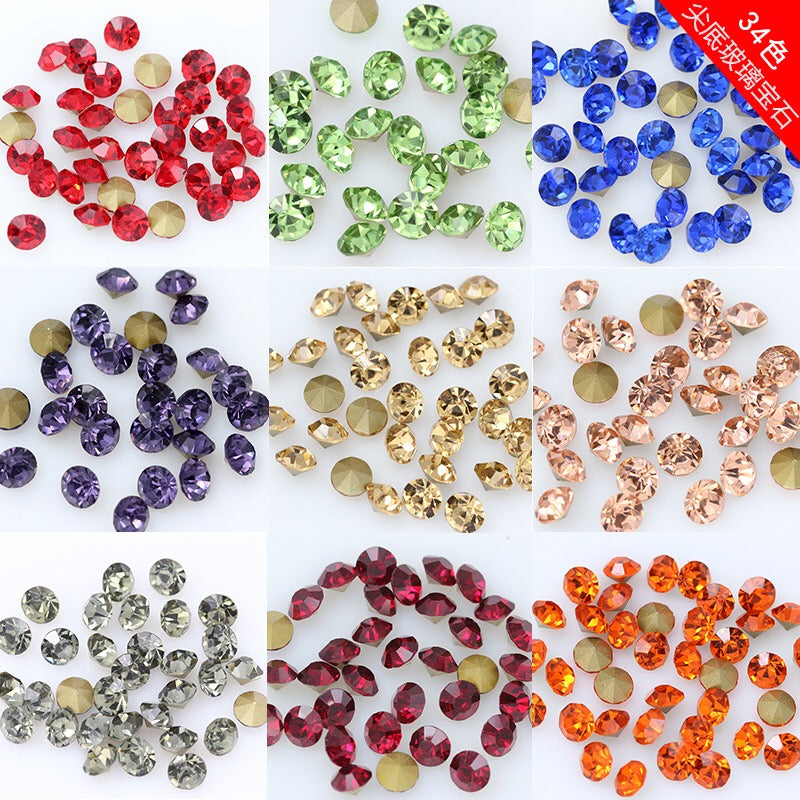5/6/7/8/10mm Mixed Size & Color Pointed Bottom Glass Colorful Rhinestone Class A Diamond DIY Bag Mobile Phone Case Nail Art Jewelry